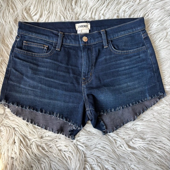 L'AGENCE Zoe Blue New Dark Wash Denim Relaxed Stretch Cotton Jean Shorts EUC 27 - Picture 5 of 10